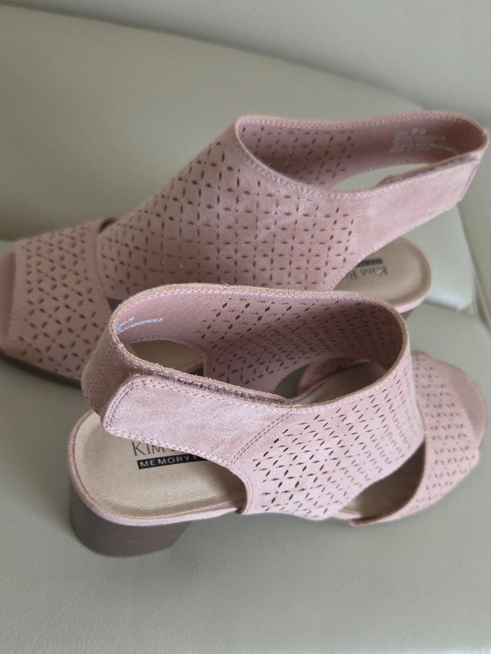 Kim Rogers Pink Perforated Block Heel Slingback Sandals